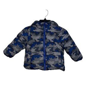 SWISS TECH Puffer Jacket Boys Blue Gray Camo Hoodie Fleece Lined Zip Up size 12M